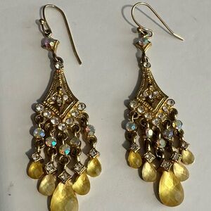 Vintage Gold and Yellow Chandelier Earrings